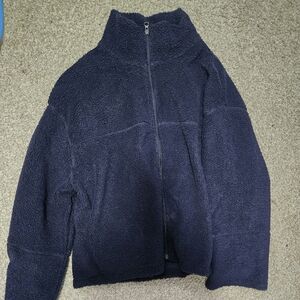 H&M Navy Textured Sherpa Coat